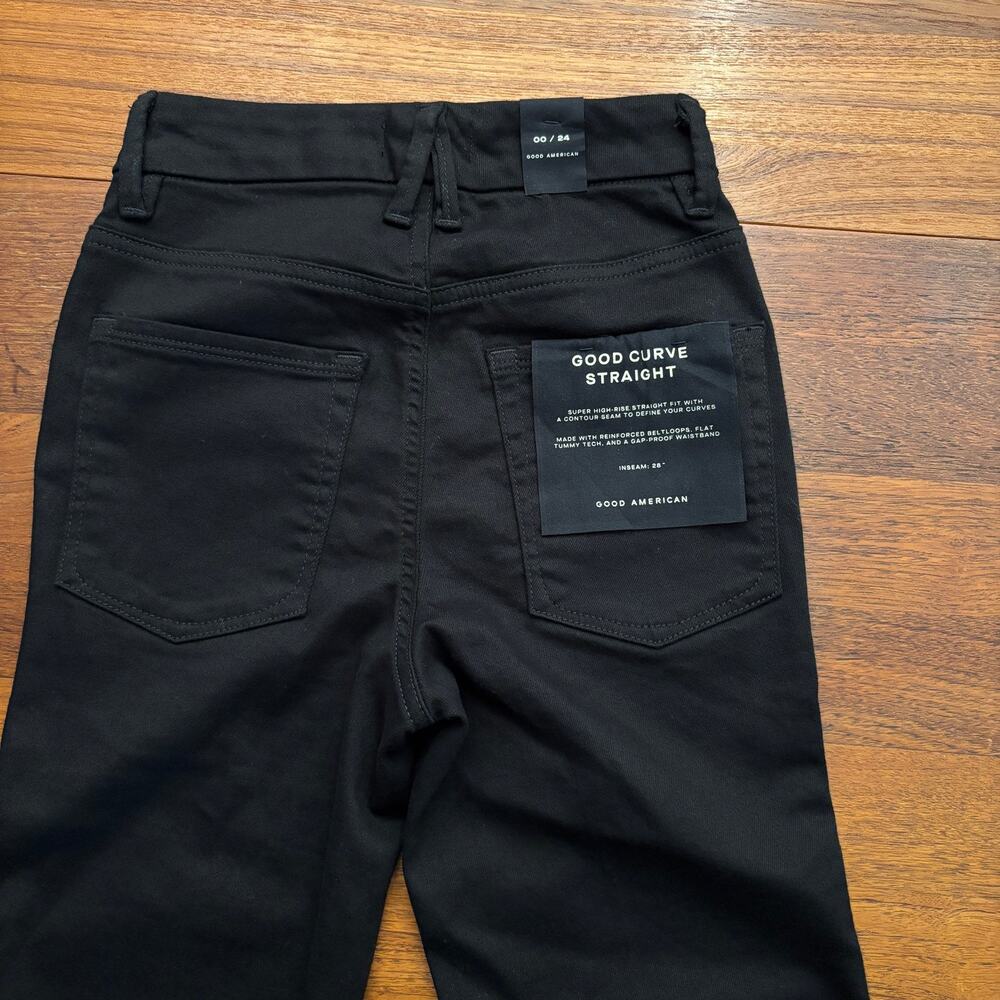 Good American Women's Good Curve Straight Black Jeans size 00 / 24 NWT
